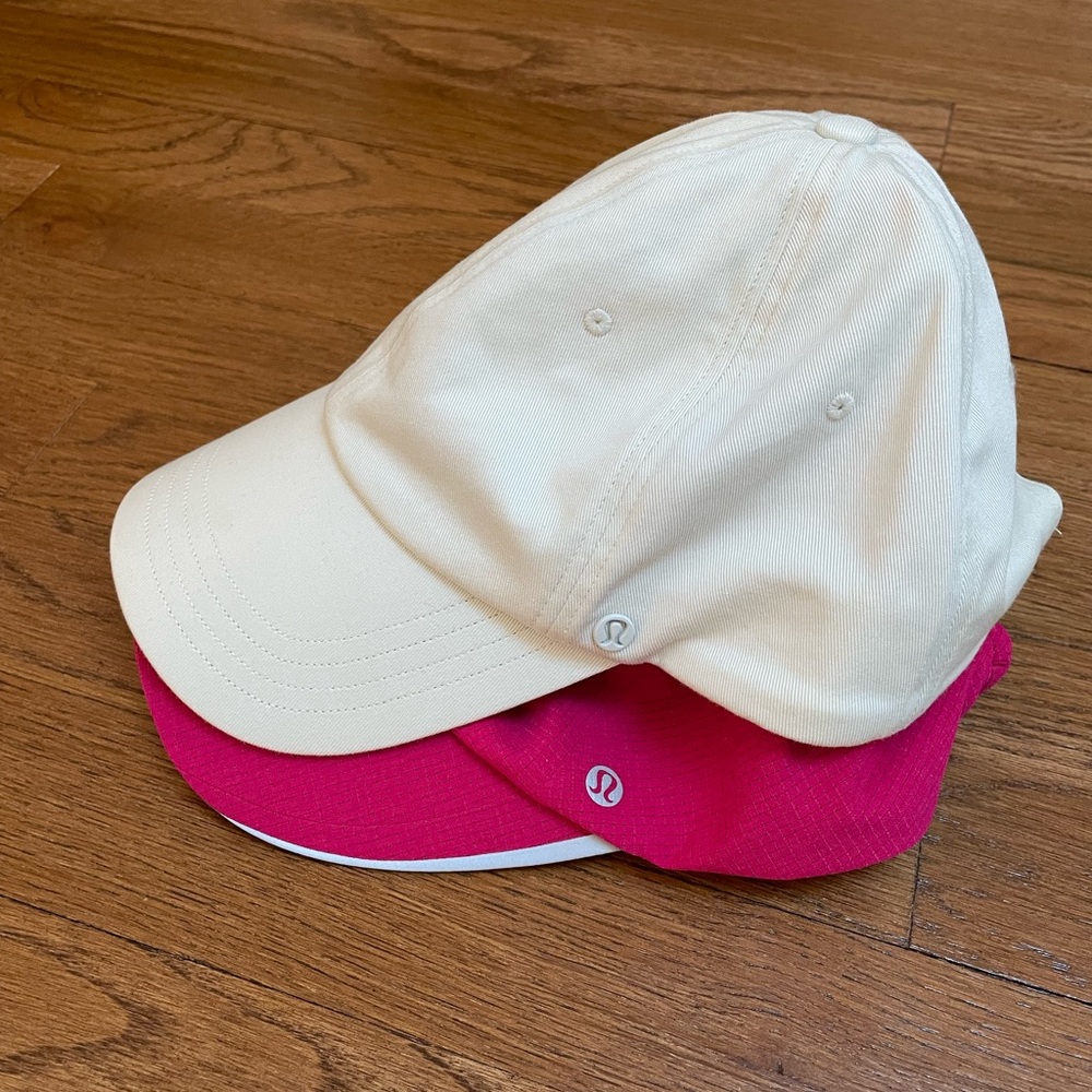 Lululemon lot of beige cotton pink nylon baseball hats size s/m